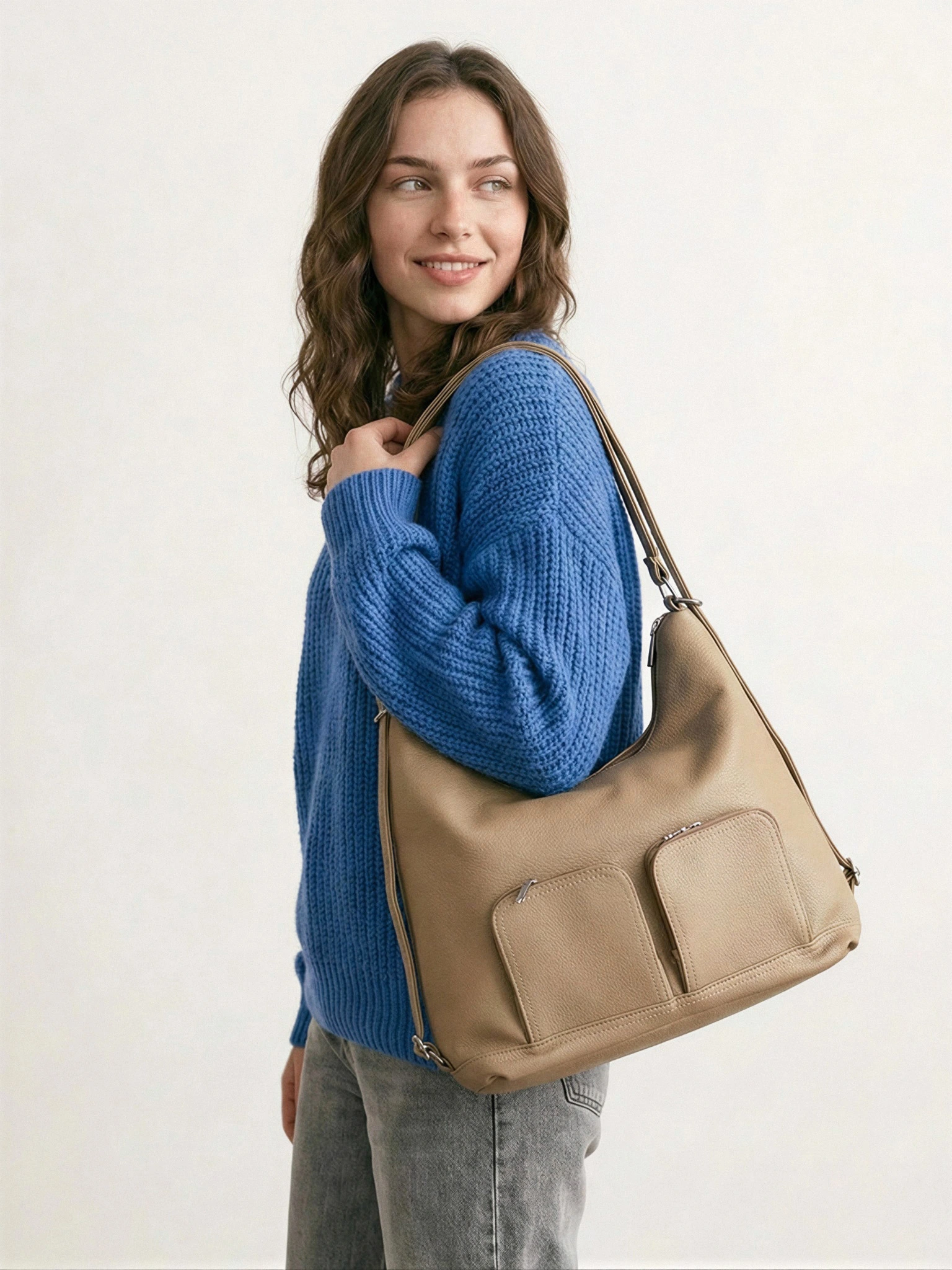 Сумка-шоппер  с регулируемыми ручками и накладными карманами в ассортименте